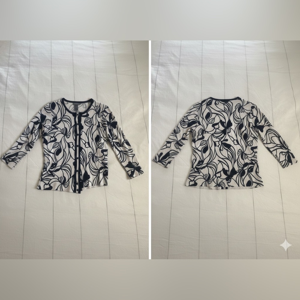 Ann Taylor Silk Blend Floral Botanical Cardigan - Medium, Luxury, Old Money - Picture 3 of 9